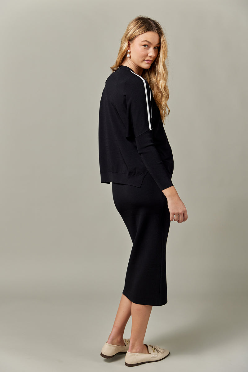 Stripe Side Vent Dolman Sweater in Black