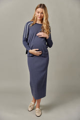 Maternity Knit Midi Skirt in Dark Denim