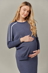 Stripe Side Vent Dolman Sweater in Dark Denim