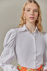 Cotton Blouse with Bubble Sleeves