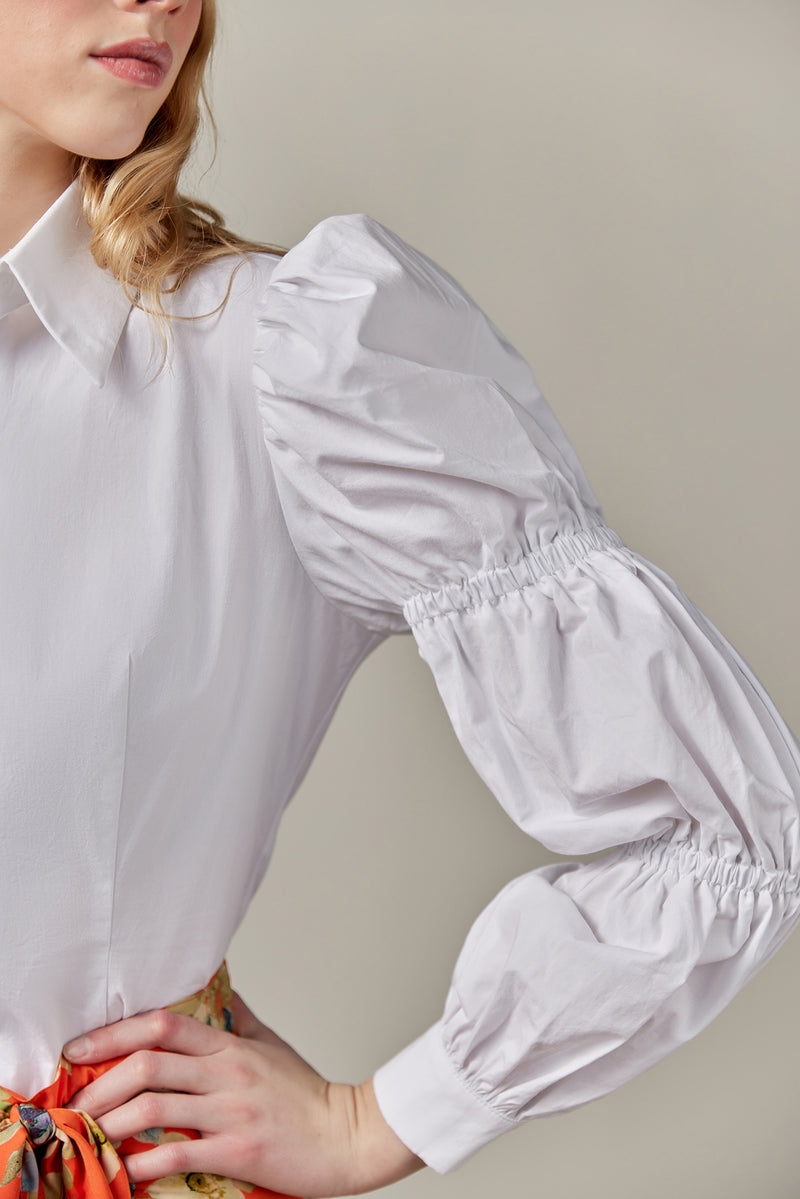 Cotton Blouse with Bubble Sleeves