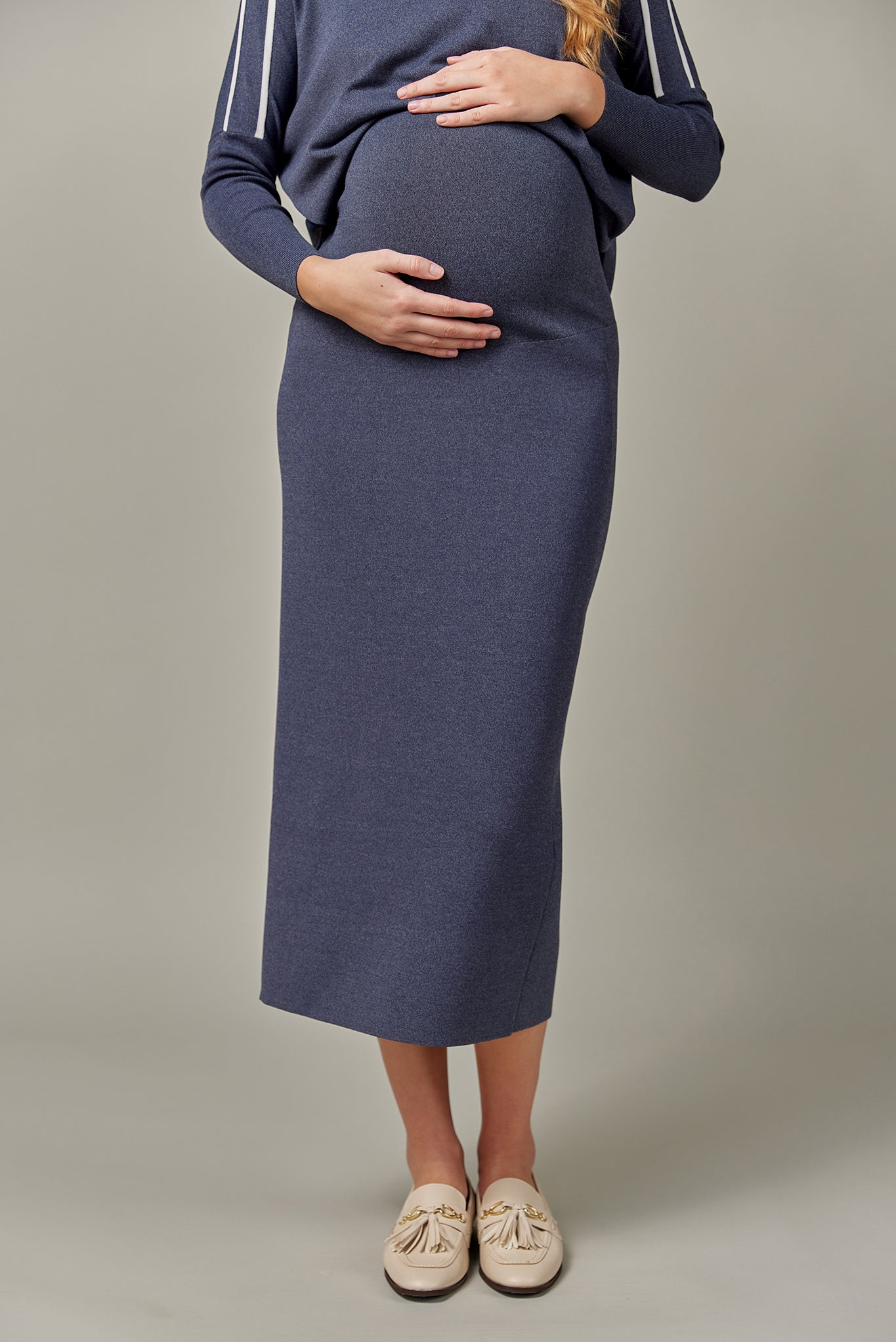 Maternity Knit Midi Skirt in Dark Denim
