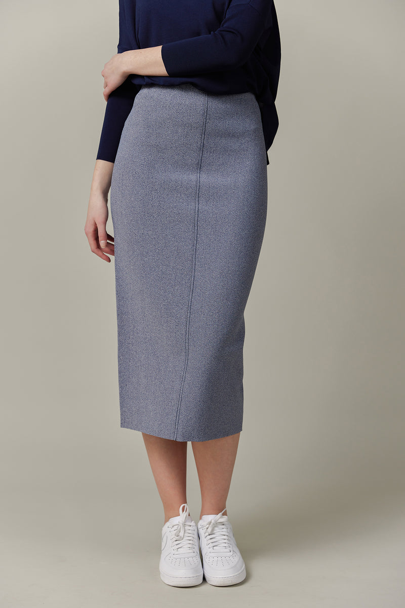 Basic Knit Midi Skirt in Denim