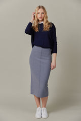 Basic Knit Midi Skirt in Denim