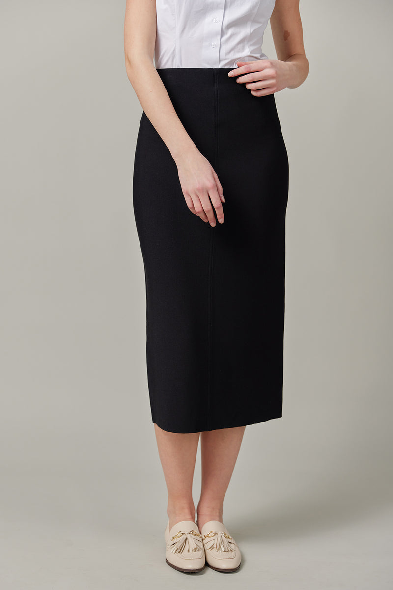 Basic Knit Midi Skirt in Black