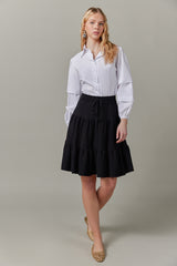 Drawstring Tiered Knit Skirt in Black