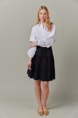 Drawstring Tiered Knit Skirt in Black