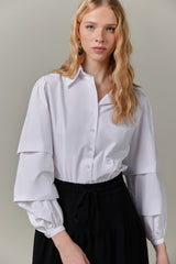Cotton Blouse with Balloon Sleeves
