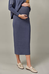 Maternity Knit Midi Skirt in Dark Denim