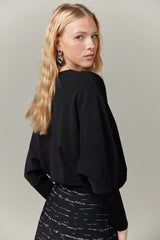 Drawstring Dolman Sweater in Black (Summer Knit)