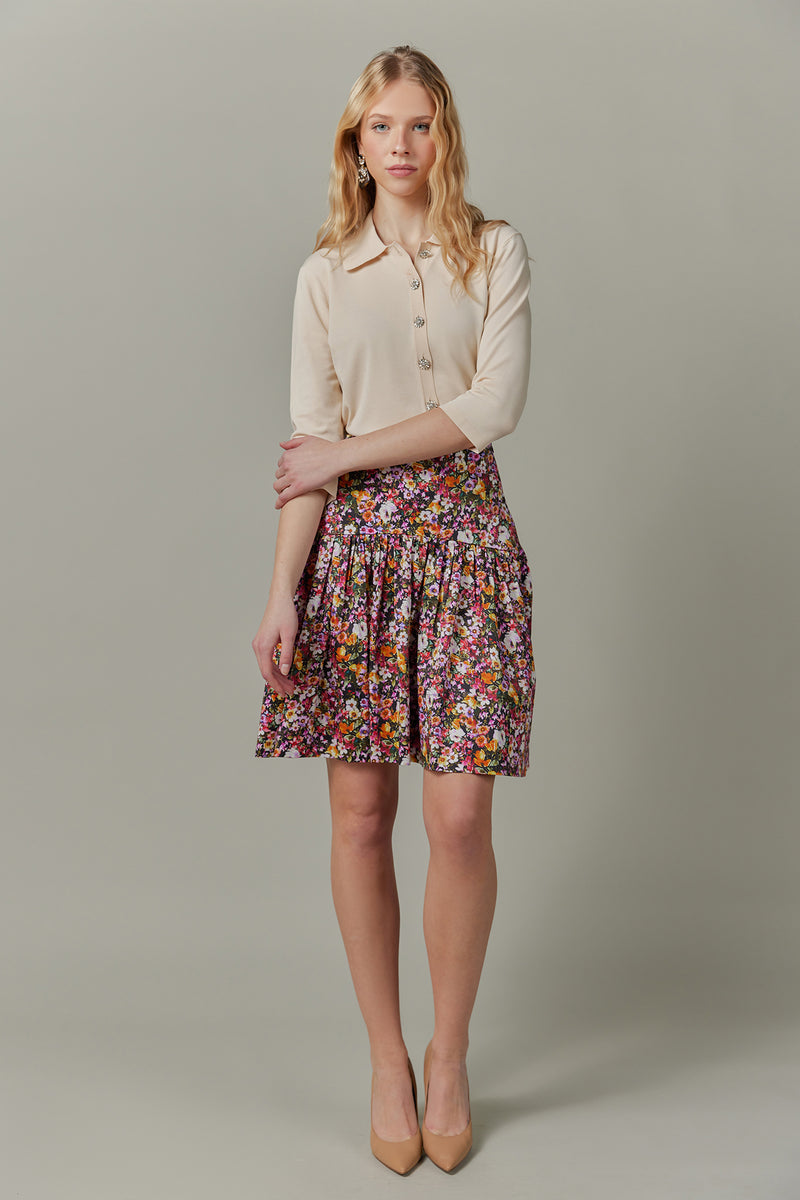 Knit Blouse with Crystal Buttons in Vanilla