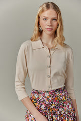 Knit Blouse with Crystal Buttons in Vanilla