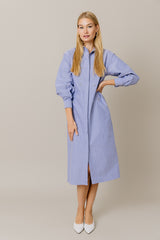 Embellished Cotton Shirt Dress in Blue