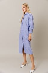 Embellished Cotton Shirt Dress in Blue
