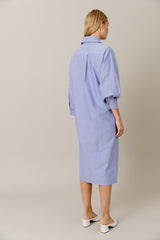 Embellished Cotton Shirt Dress in Blue
