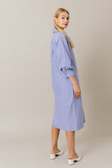 Embellished Cotton Shirt Dress in Blue