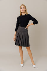 Stretch Denim Pleated Skirt in Black Light Wash