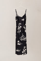Printed Slip Dress in Black/White Floral