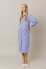 Embellished Cotton Shirt Dress in Blue