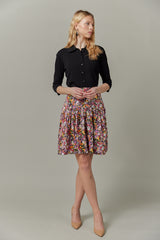 Knit Blouse with Crystal Buttons in Black