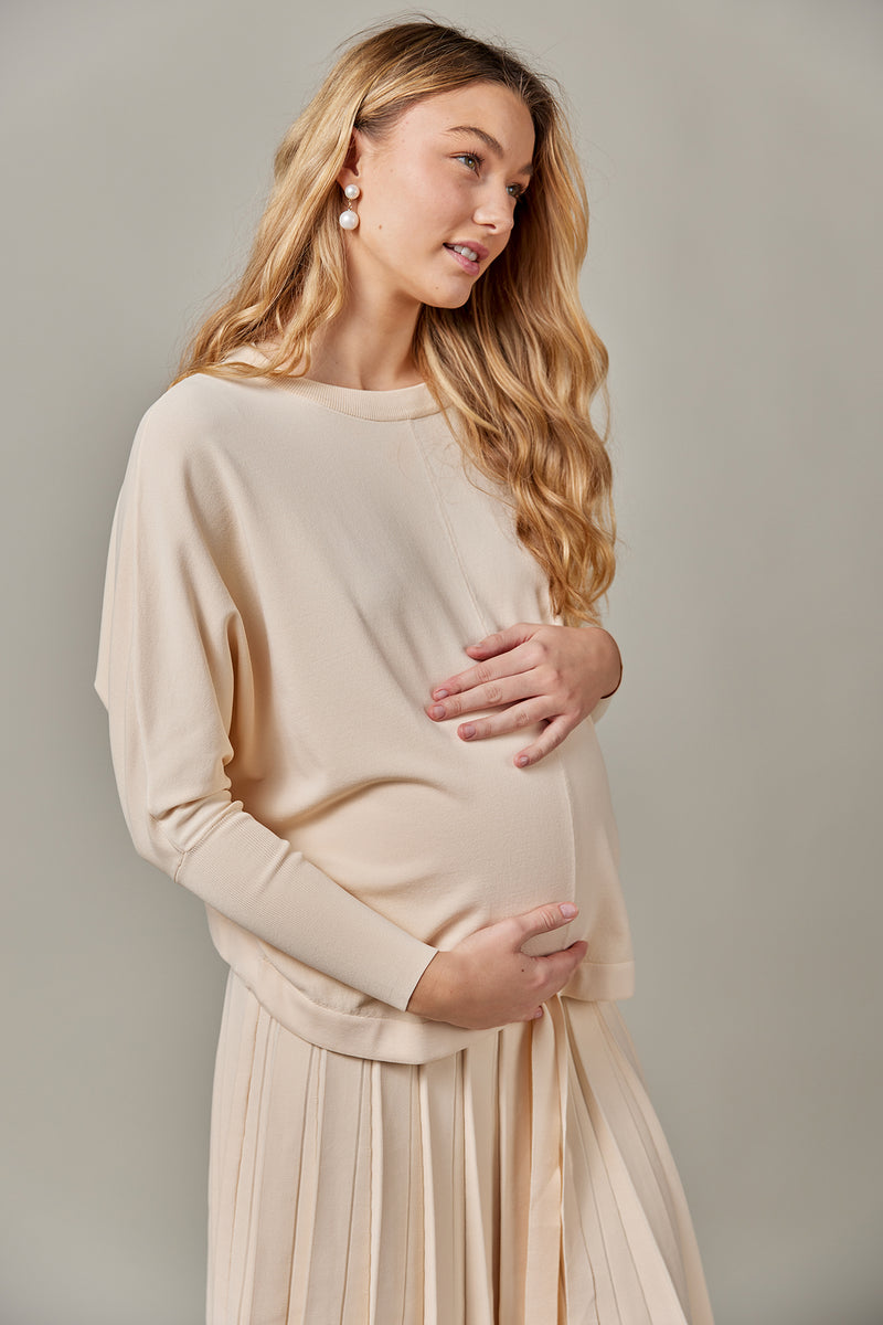 Maternity Drawstring Dolman Top in Vanilla