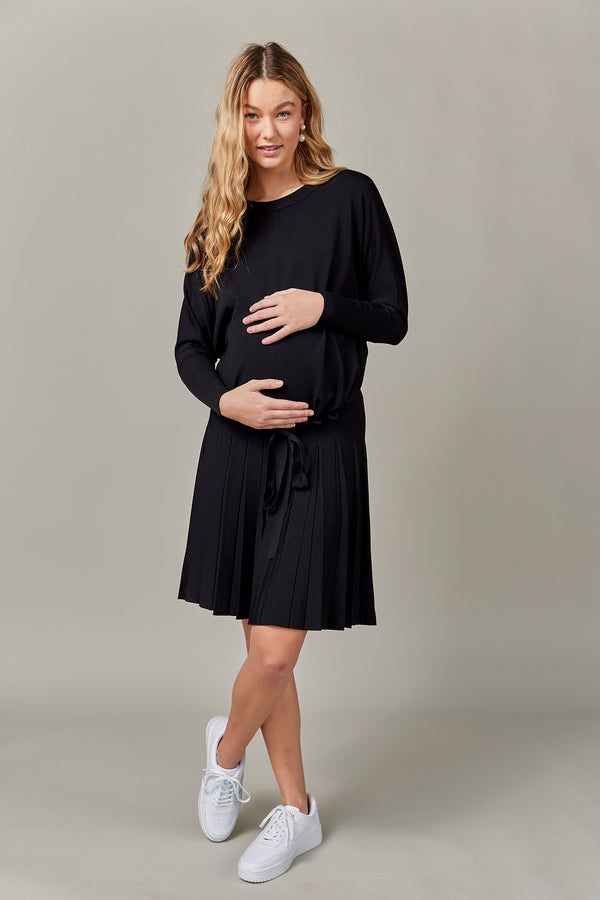 Maternity Drawstring Dolman Top in Black