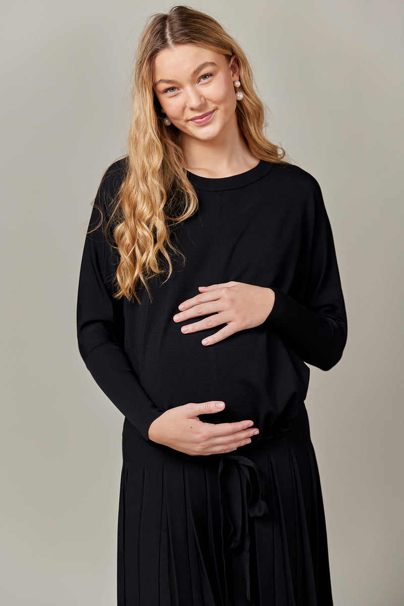 Maternity Drawstring Dolman Top in Black