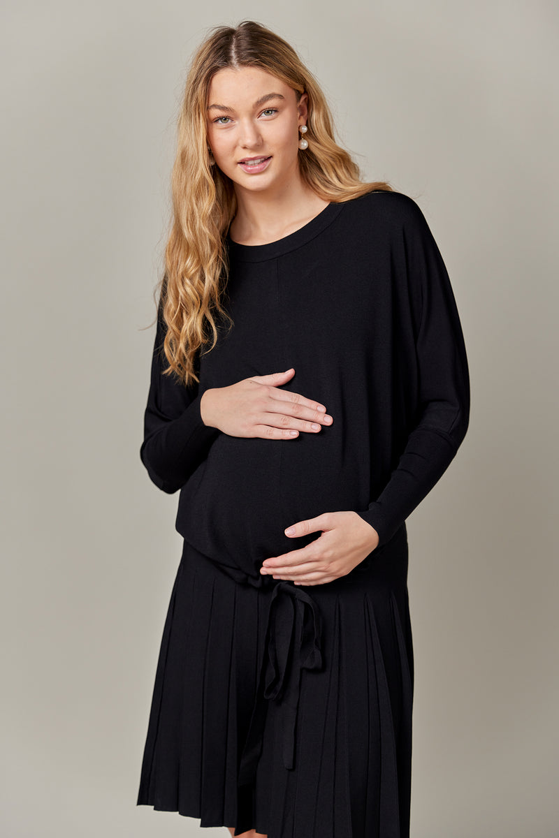 Maternity Drawstring Dolman Top in Black