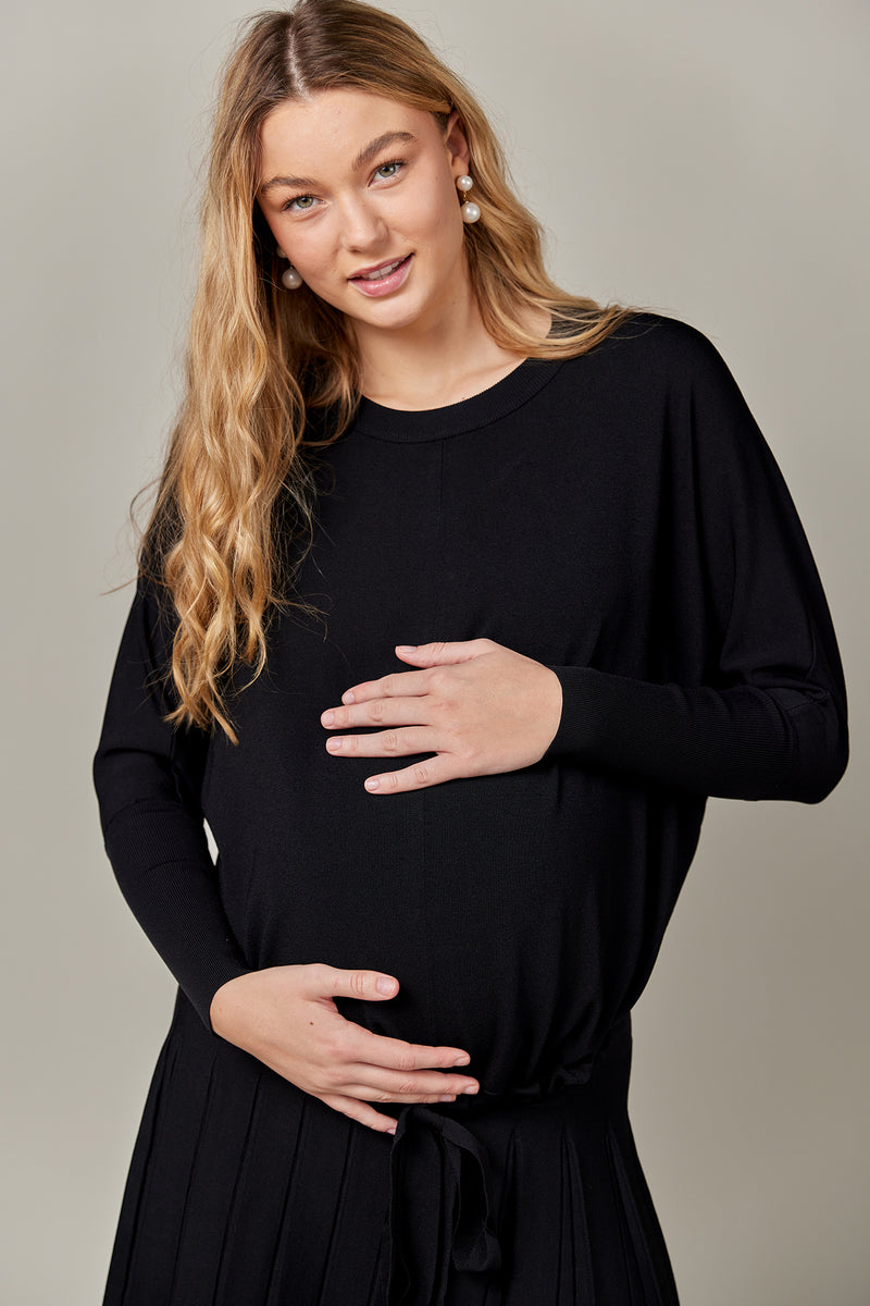 Maternity Drawstring Dolman Top in Black