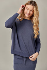 Stripe Side Vent Dolman Sweater in Dark Denim
