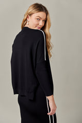 Stripe Side Vent Dolman Sweater in Black