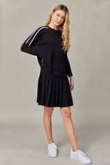 Stripe Side Vent Dolman Sweater in Black