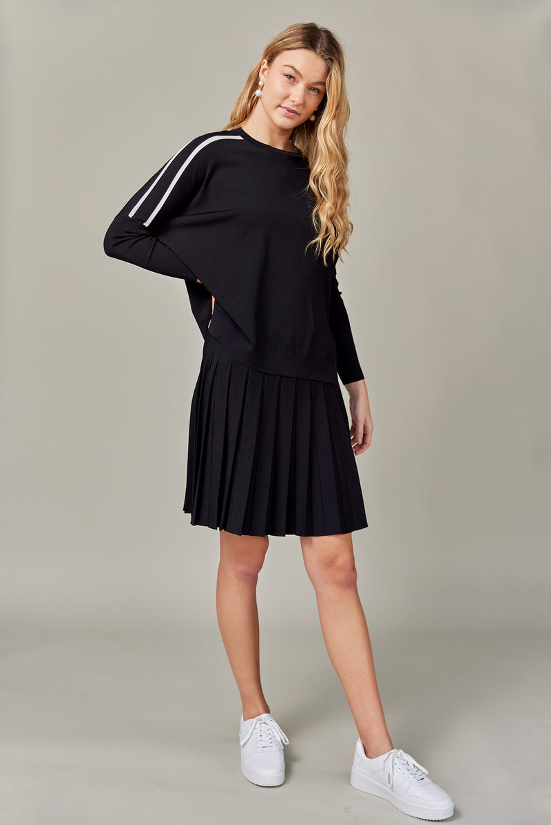 Stripe Side Vent Dolman Sweater in Black