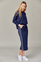 Stripe Knit Midi Skirt in Midnight Navy