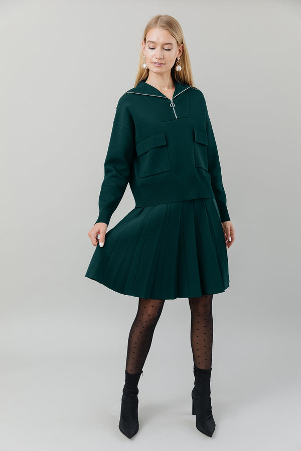 Knit Zip Top with Pockets in Forest Pine