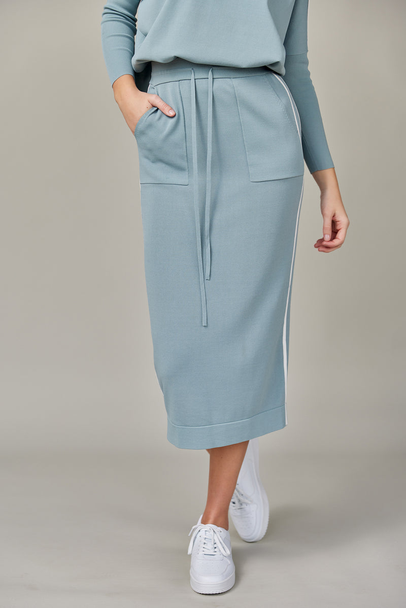 Stripe Knit Midi Skirt in Seafoam