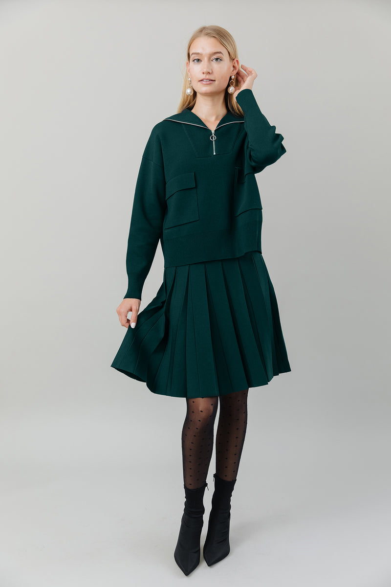 Knit Zip Top with Pockets in Forest Pine