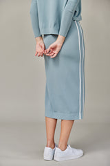 Stripe Knit Midi Skirt in Seafoam