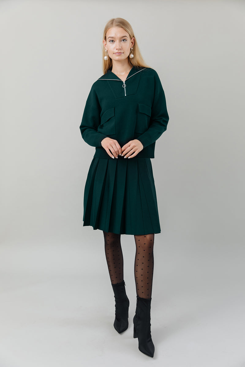 Knit Zip Top with Pockets in Forest Pine