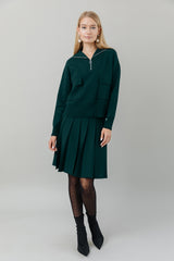 Knit Zip Top with Pockets in Forest Pine
