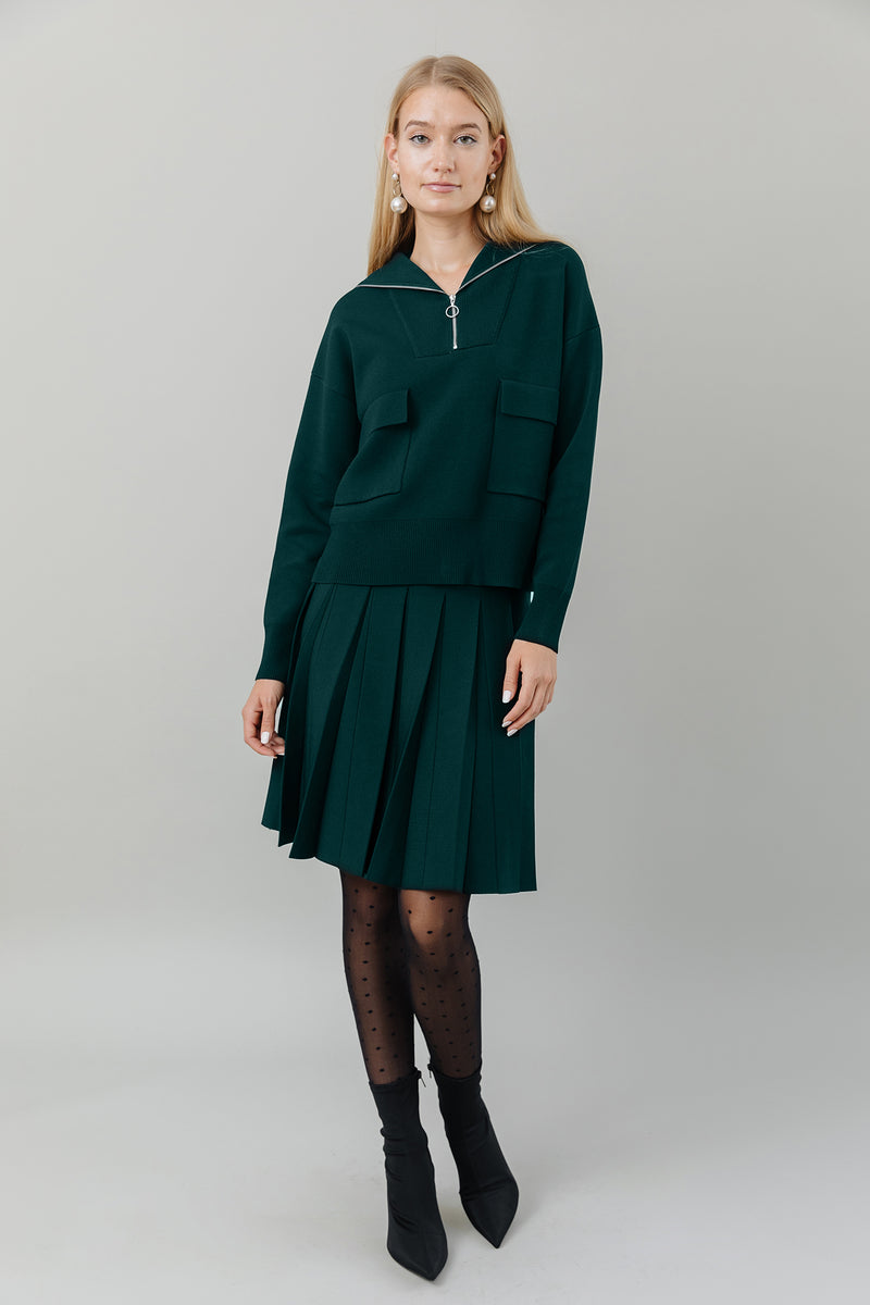 Knit Zip Top with Pockets in Forest Pine