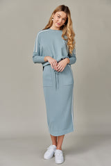 Stripe Knit Midi Skirt in Seafoam