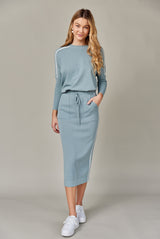 Stripe Knit Midi Skirt in Seafoam