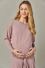 Maternity Drawstring Dolman Top in Dusty Rose