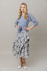 Cotton Midi Skirt in Gingham
