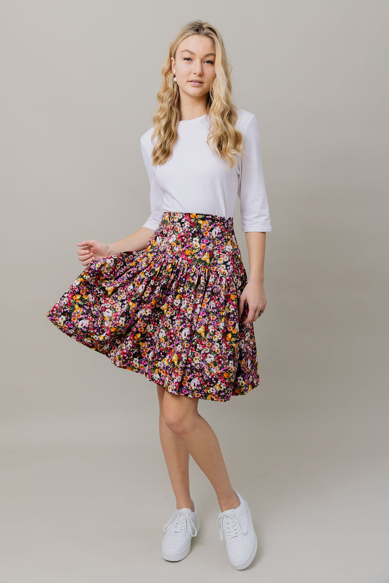 Print Skirt and Tee Set in Black Mix Floral