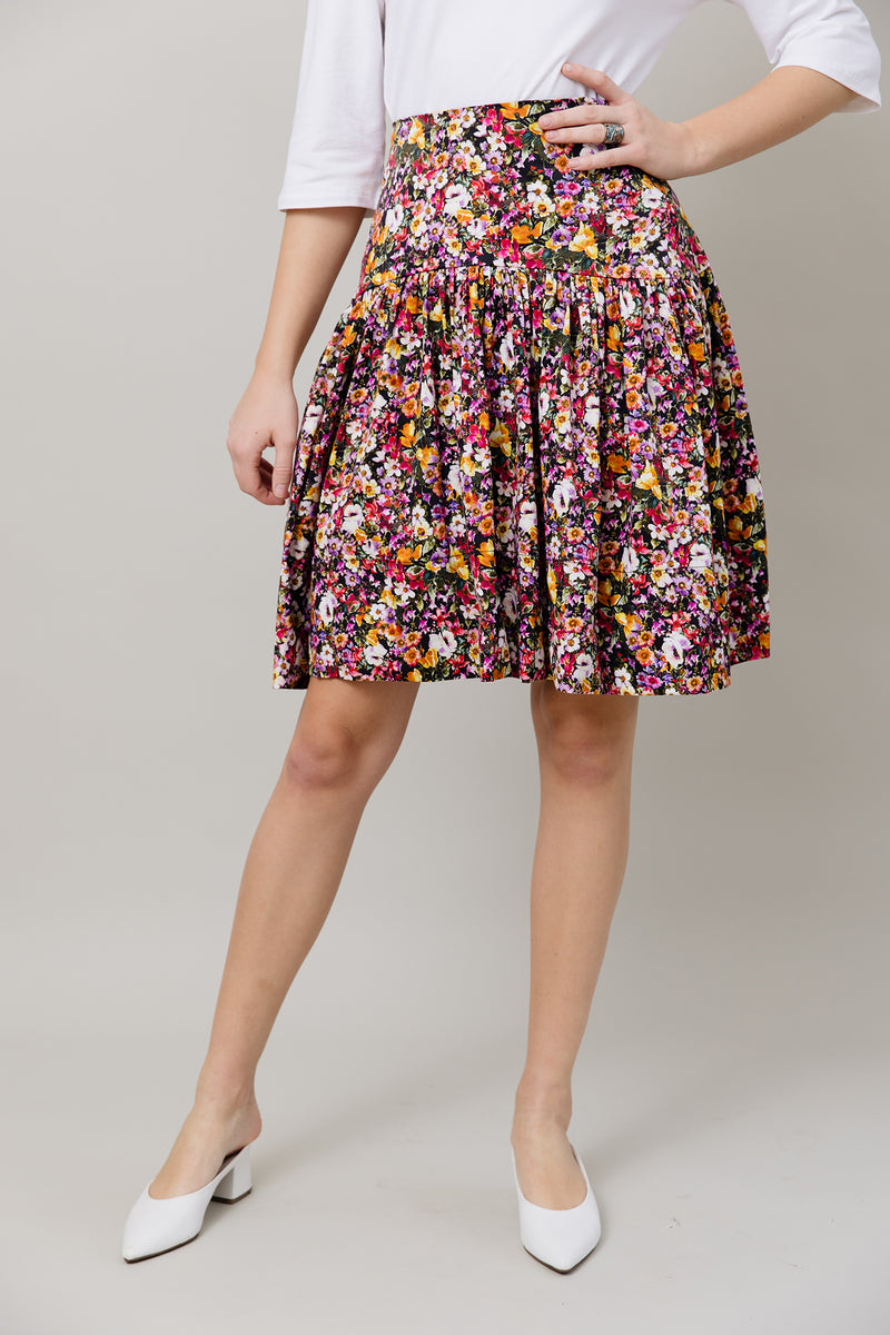 Print Skirt and Tee Set in Black Mix Floral