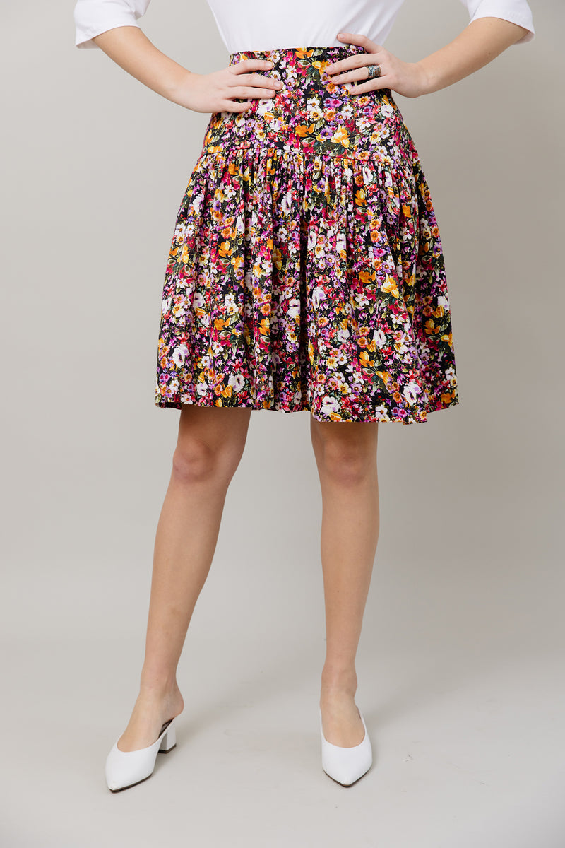 Print Skirt and Tee Set in Black Mix Floral
