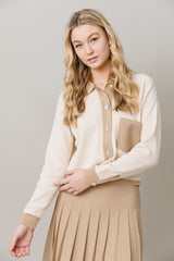 Ribbed Knit Loose Fit Blouse in Vanilla / Latte