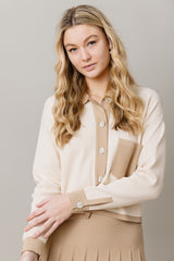 Ribbed Knit Loose Fit Blouse in Vanilla / Latte